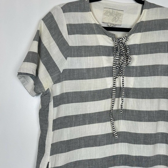 Ace & Jig Striped Lace Up Dress Organic Cotton Pockets Women's Gray White Size L - Picture 5 of 11